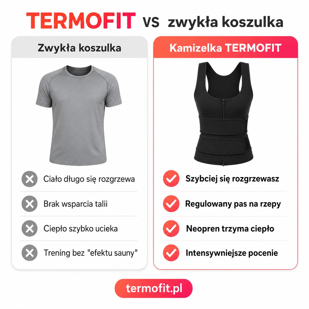 Porównanie: zwykła koszulka i kamizelka TERMOFIT